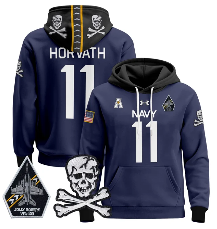 Blake Horvath Hoodie #11 Navy Midshipmen Pullover Jolly Rogers Patch by Hoodie Pullover