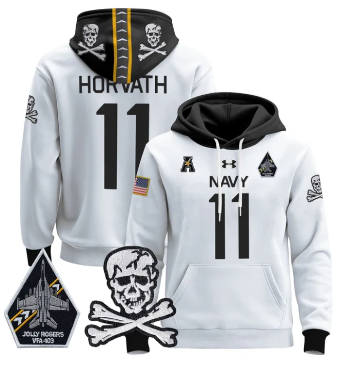 Blake Horvath Hoodie #11 Navy Midshipmen Pullover Jolly Rogers Patch by Hoodie Pullover