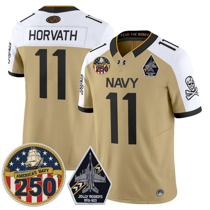 Blake Horvath Jersey #11 Navy Midshipmen Jolly Rogers 250th Patch Stitched by My Store NCAA Football Jerseys