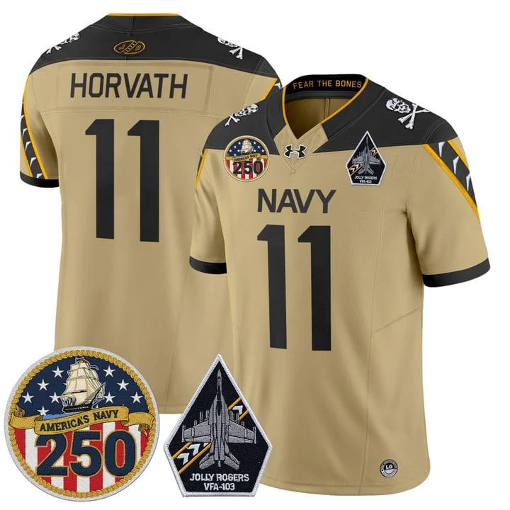 Blake Horvath Jersey #11 Navy Midshipmen Jolly Rogers 250th Patch Stitched by My Store NCAA Football Jerseys