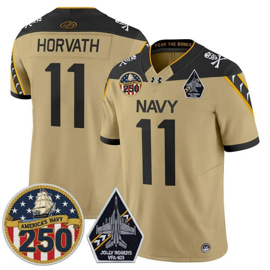 Blake Horvath Jersey #11 Navy Midshipmen Jolly Rogers 250th Patch Stitched by My Store NCAA Football Jerseys