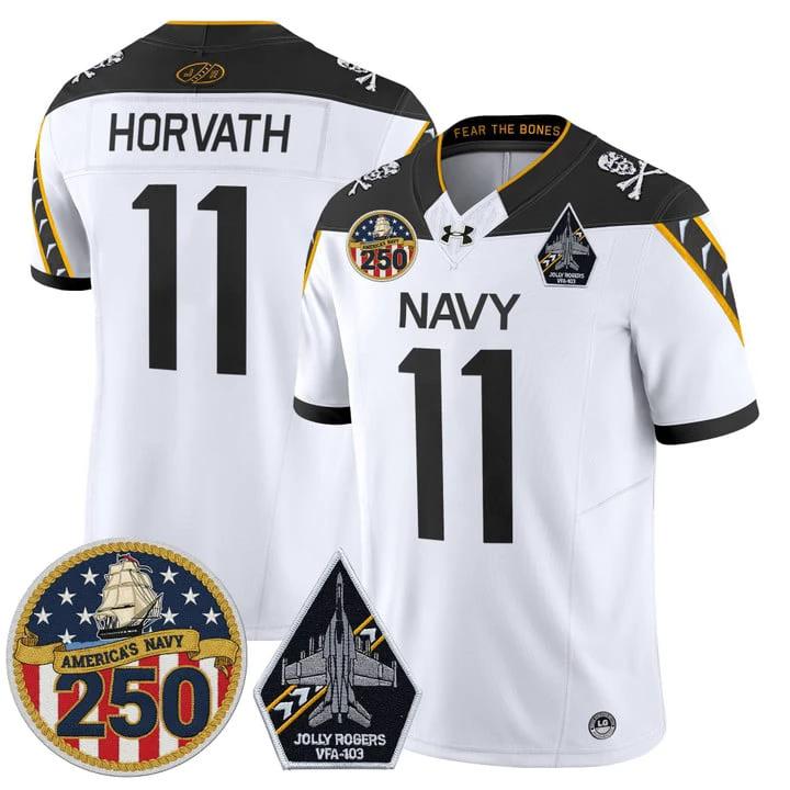 Blake Horvath Jersey #11 Navy Midshipmen Jolly Rogers 250th Patch Stitched by My Store NCAA Football Jerseys