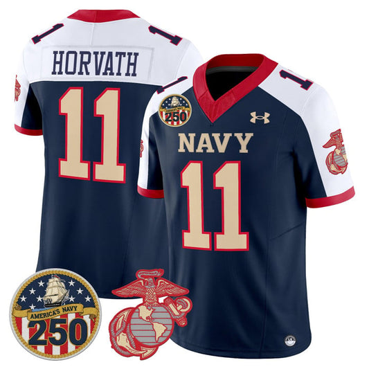 Blake Horvath Jersey #11 Navy Midshipmen USMC 250th Patch Stitched by My Store NCAA Football Jerseys