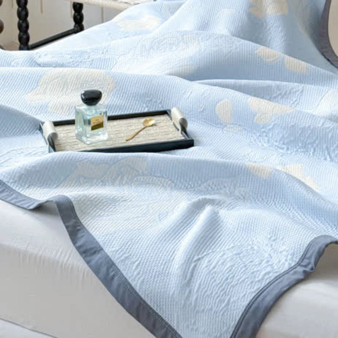 Blue Rose Bloom Cotton Blanket by Casa & Beyond