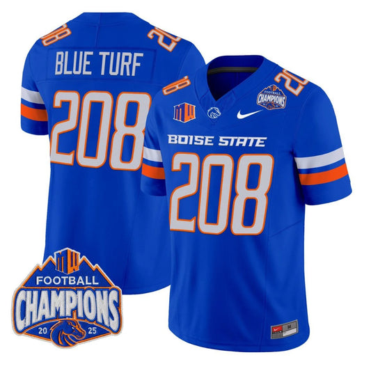Blue Turf Jersey #208 Boise State Broncos 2025 Mountain West Champions Royal by NCAA Football Jersey