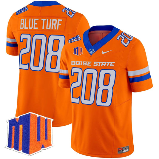 Blue Turf Jersey #208 Boise State Broncos 2025 Vapor Stitched Orange by My Store