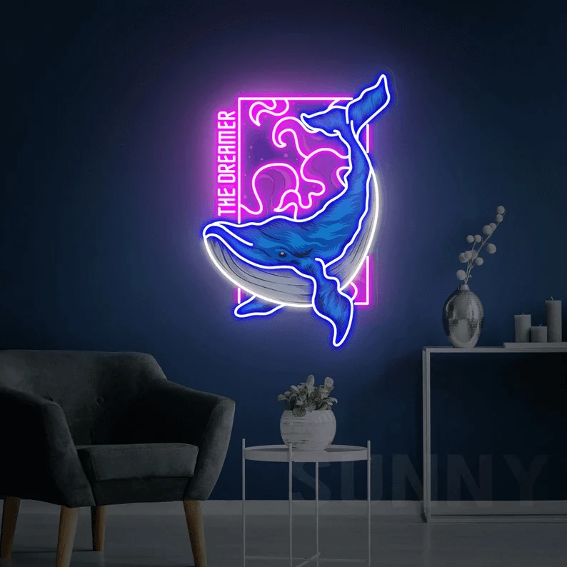 Blue Whale Neon Sign Home Business Wall Decor Art by Neonchics