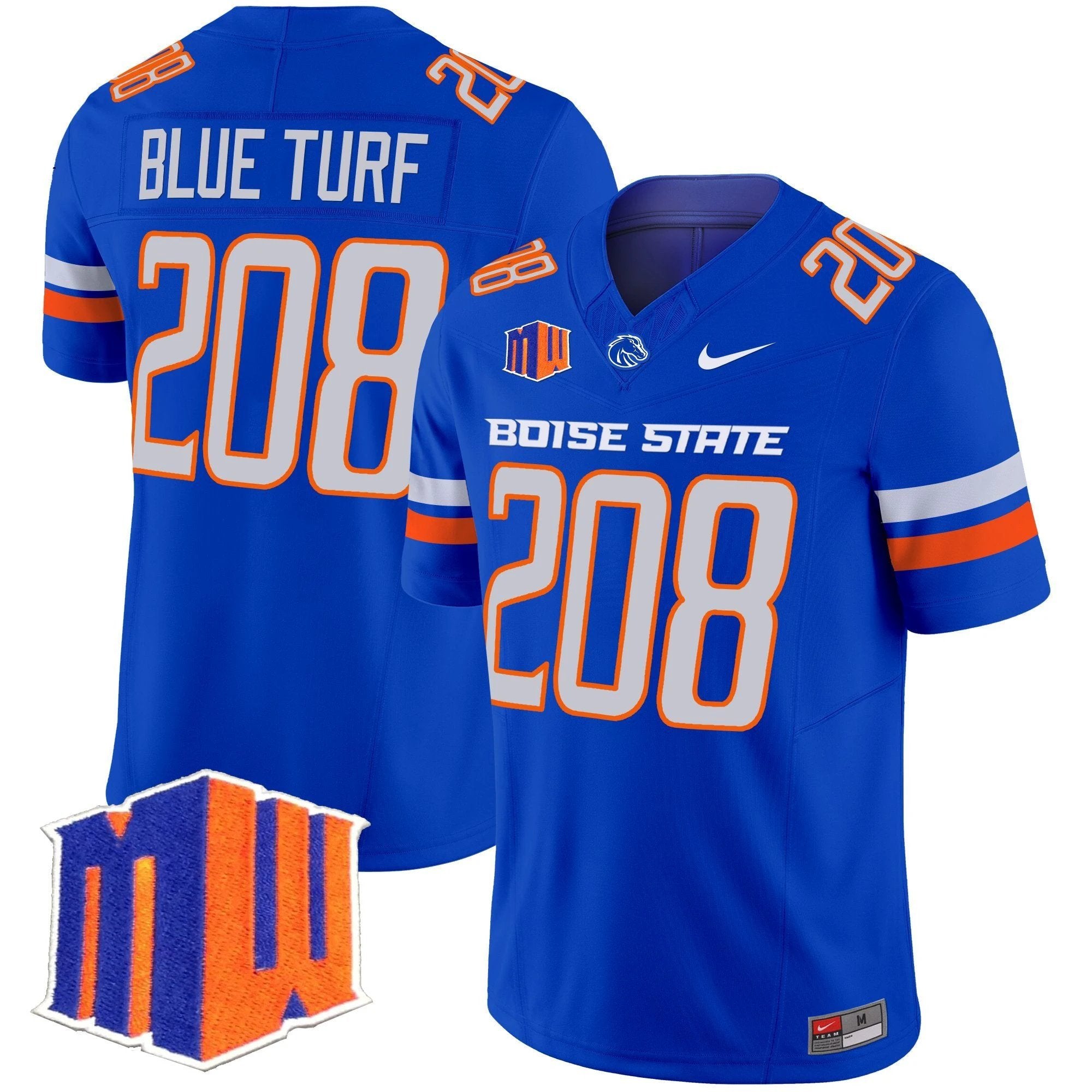 Blue Turf Jersey #208 Boise State Broncos 2025 Vapor Stitched by My Store NCAA Football Jerseys