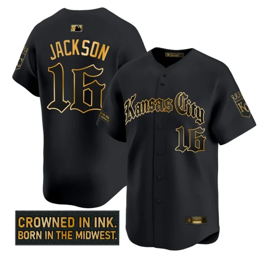 Bo Jackson Jersey #16 Kansas City Royals Gothic Crown Edition Stitched Black Gold by My Store