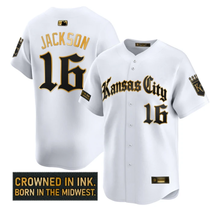 Bo Jackson Jersey #16 Kansas City Royals Gothic Crown Edition Stitched White Gold by My Store