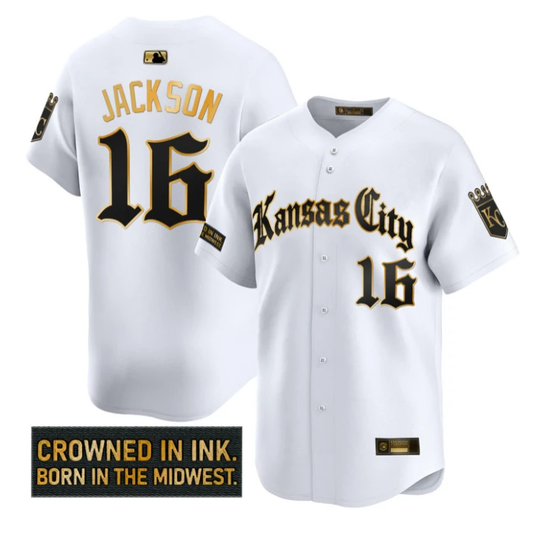 Bo Jackson Jersey #16 Kansas City Royals Gothic Crown Edition Stitched White Gold by My Store
