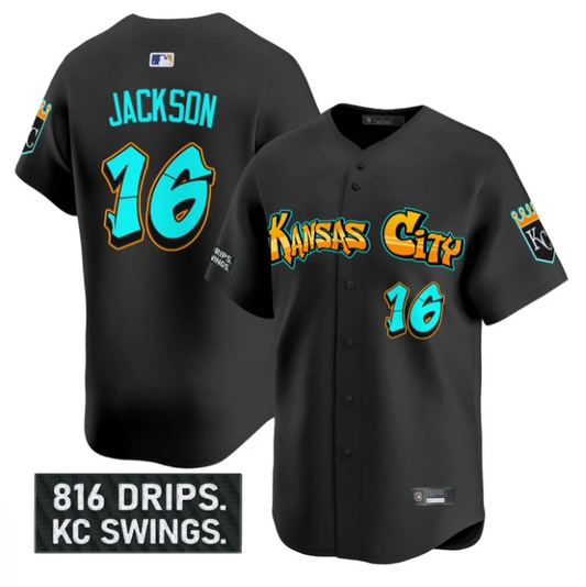 Bo Jackson Jersey #16 Kansas City Royals Graffiti Crown Drop Stitched Black by My Store