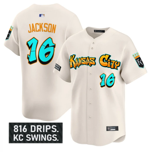 Bo Jackson Jersey #16 Kansas City Royals Graffiti Crown Drop Stitched Cream by My Store