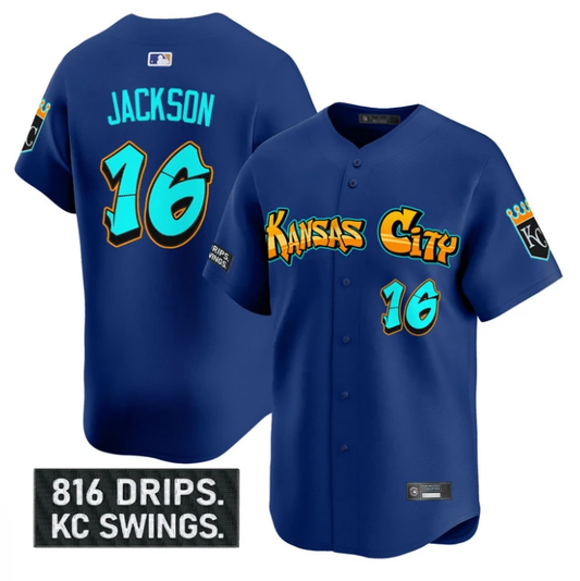 Bo Jackson Jersey #16 Kansas City Royals Graffiti Crown Drop Stitched Royal by My Store