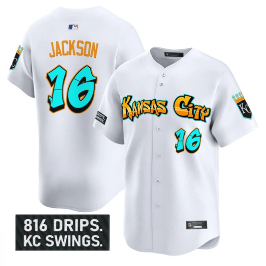 Bo Jackson Jersey #16 Kansas City Royals Graffiti Crown Drop Stitched White by My Store