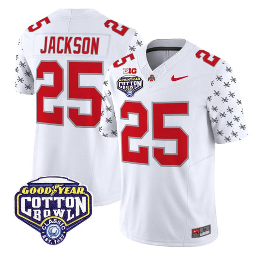 Bo Jackson Jersey #25 Ohio State 2025 Cotton Bowl Patch Stitched White Limited by NCAA Football Jersey
