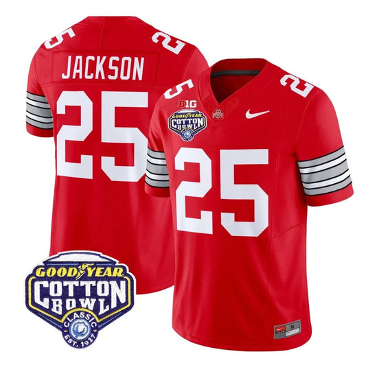 Bo Jackson Jersey #25 Ohio State Heritage Stripe 2025 Cotton Bowl Stitched Red by NCAA Football Jersey