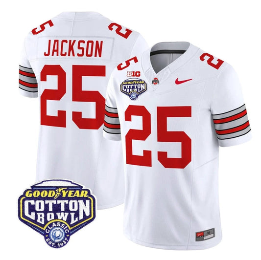 Bo Jackson Jersey #25 Ohio State Heritage Stripe 2025 Cotton Bowl Stitched White by NCAA Football Jersey