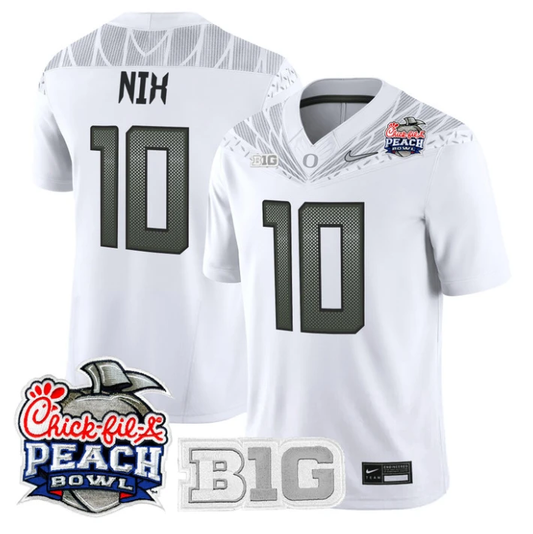 Bo Nix Jersey #10 Oregon Ducks 2026 Peach Bowl Patch Limited Stitched White by NCAA Football Jersey