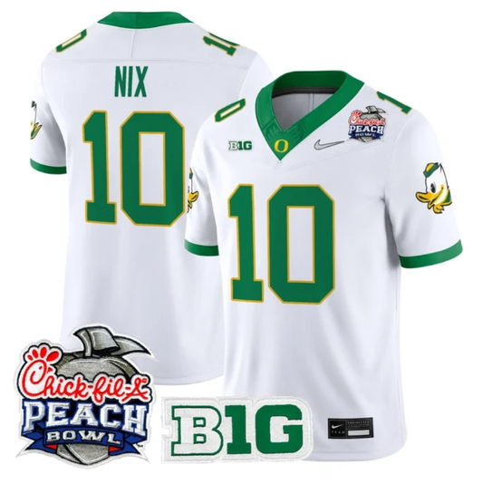Bo Nix Jersey #10 Oregon Ducks 2026 Peach Bowl Patch Limited Stitched White Alternate by NCAA Football Jersey