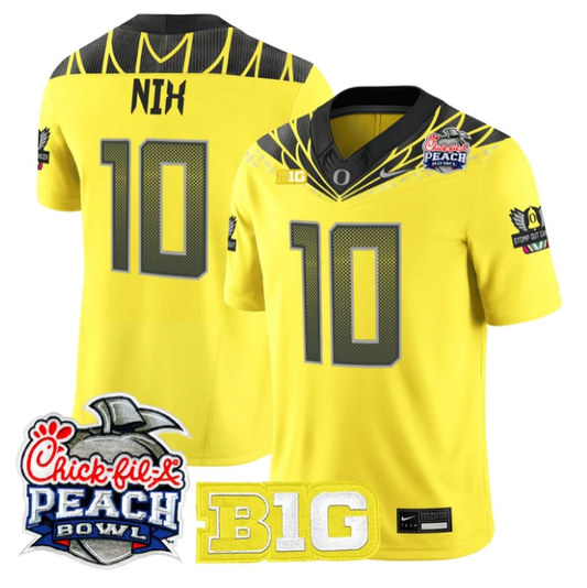 Bo Nix Jersey #10 Oregon Ducks 2026 Peach Bowl Patch Limited Stitched Yellow by NCAA Football Jersey