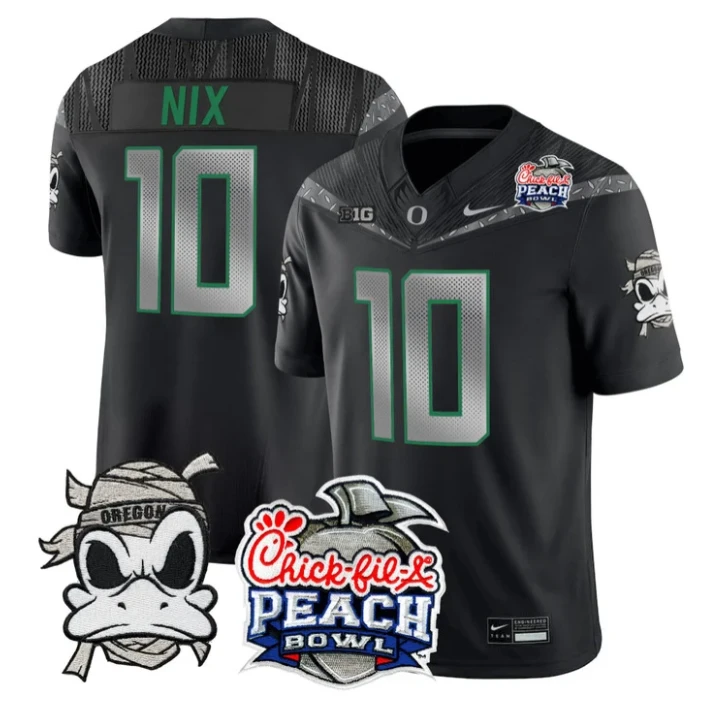 Bo Nix Jersey #10 Oregon Ducks Mummy Duck 2026 Peach Bowl Stitched Black by My Store NCAA Football Jerseys