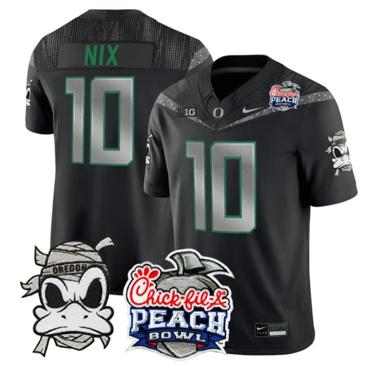 Bo Nix Jersey #10 Oregon Ducks Mummy Duck 2026 Peach Bowl Stitched Black by My Store NCAA Football Jerseys