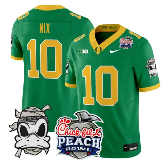 Bo Nix Jersey #10 Oregon Ducks Mummy Duck 2026 Peach Bowl Stitched Green by My Store NCAA Football Jerseys