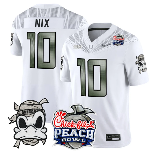 Bo Nix Jersey #10 Oregon Ducks Mummy Duck 2026 Peach Bowl Stitched White by My Store NCAA Football Jerseys
