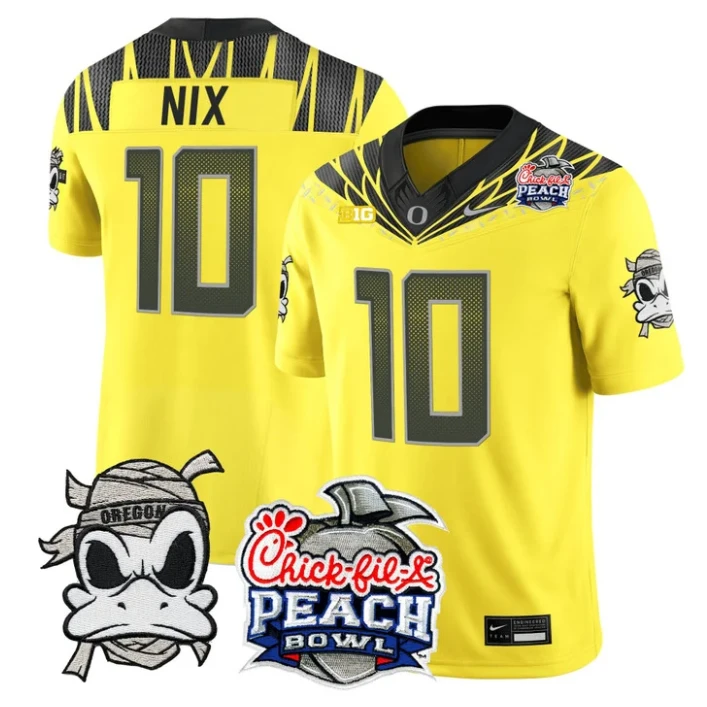 Bo Nix Jersey #10 Oregon Ducks Mummy Duck 2026 Peach Bowl Stitched Yellow by My Store NCAA Football Jerseys