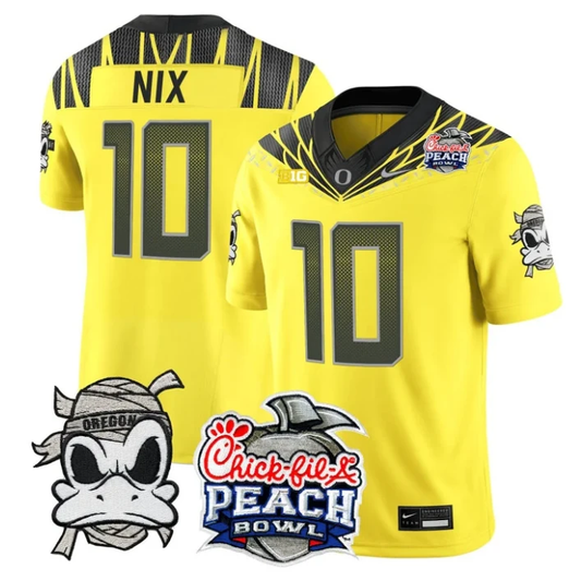 Bo Nix Jersey #10 Oregon Ducks Mummy Duck 2026 Peach Bowl Stitched Yellow by My Store NCAA Football Jerseys