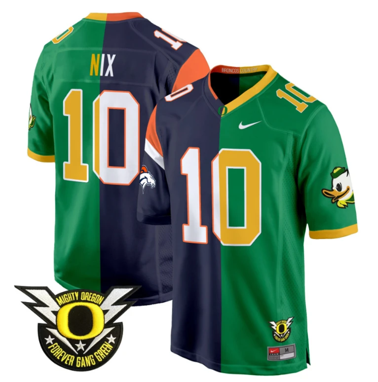 Bo Nix Jersey #10 Oregon Ducks Split Game College Football All Stitched by NCAA Football Jersey