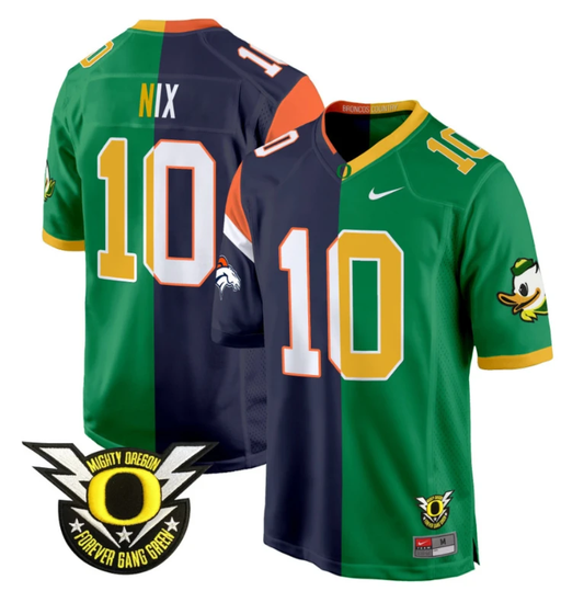 Bo Nix Jersey #10 Oregon Ducks Split Game College Football All Stitched by NCAA Football Jersey