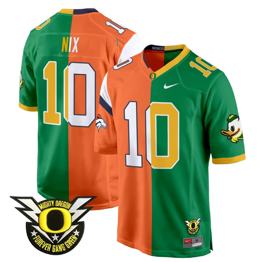 Bo Nix Jersey #10 Oregon Ducks Split Game College Football All Stitched Orange by NCAA Football Jersey