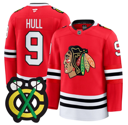 Bobby Hull Jersey #9 Chicago Blackhawks Premium All Stitched Red by Hockey David