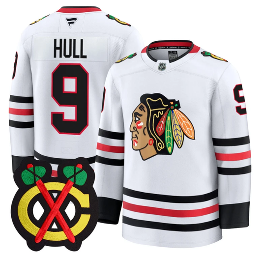 Bobby Hull Jersey #9 Chicago Blackhawks Premium All Stitched White by Hockey David