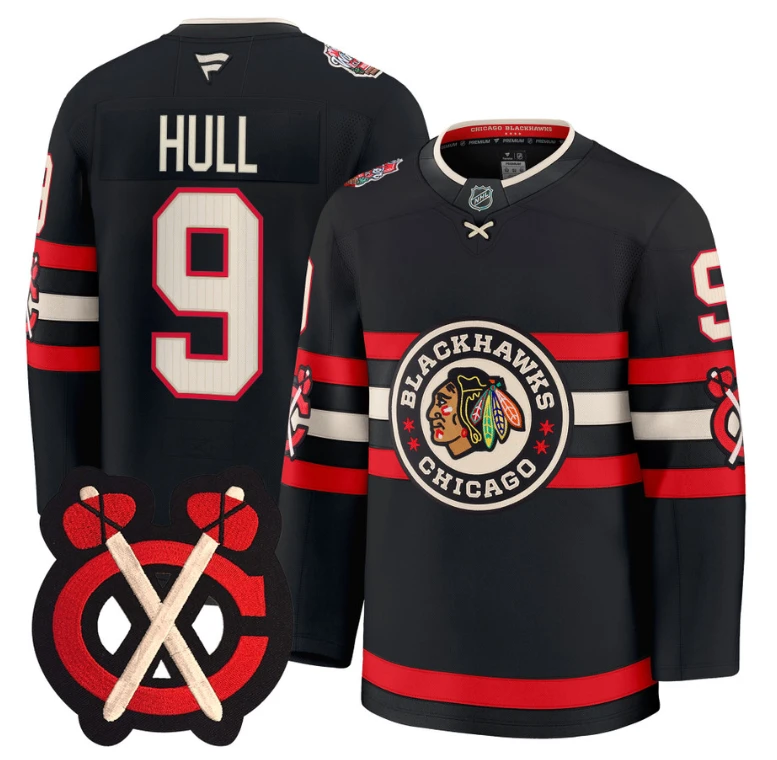 Bobby Hull Jersey #9 Chicago Blackhawks Winter Classic Patch Stitched Black by Hockey David