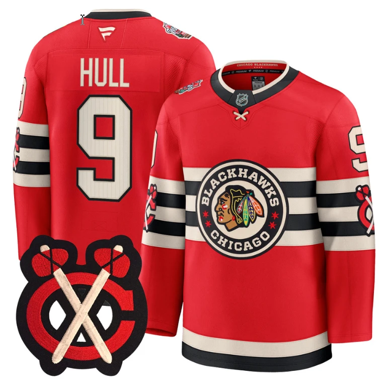 Bobby Hull Jersey #9 Chicago Blackhawks Winter Classic Patch Stitched Red by Hockey David