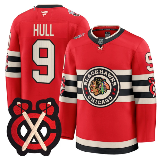 Bobby Hull Jersey #9 Chicago Blackhawks Winter Classic Patch Stitched Red by Hockey David