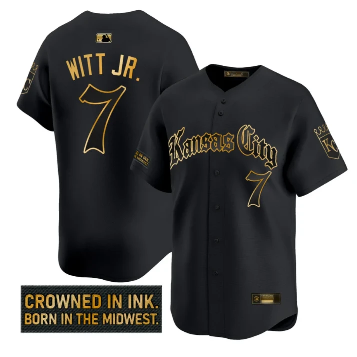 Bobby Witt Jr Jersey #7 Kansas City Royals Gothic Crown Edition White Gold by My Store
