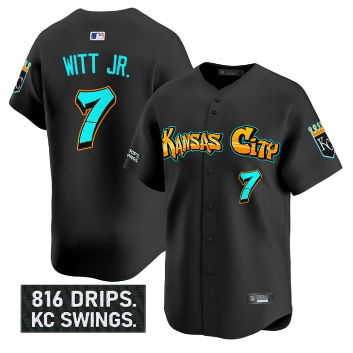 Bobby Witt Jr Jersey #7 Kansas City Royals Graffiti Crown Drop Stitched Black by My Store