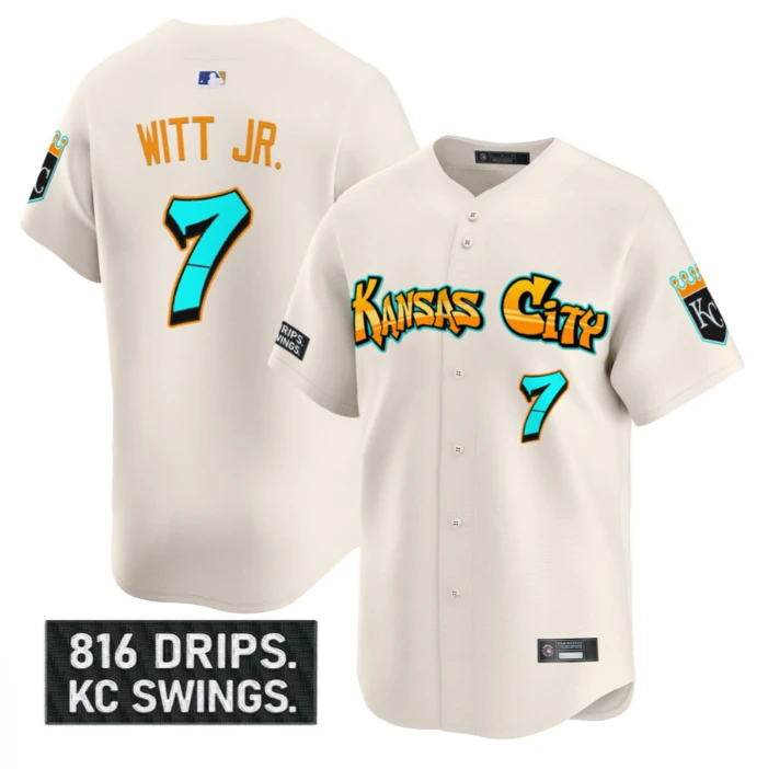 Bobby Witt Jr Jersey #7 Kansas City Royals Graffiti Crown Drop Stitched Cream by My Store
