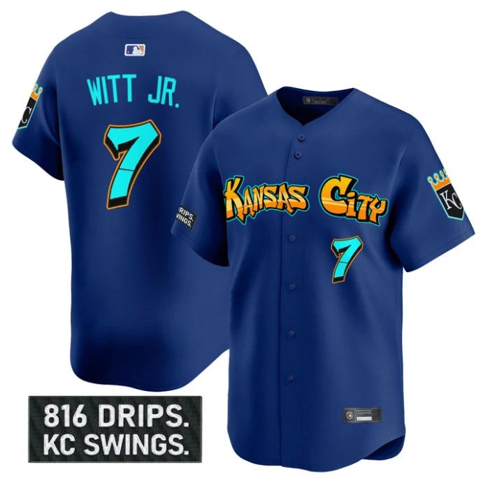 Bobby Witt Jr Jersey #7 Kansas City Royals Graffiti Crown Drop Stitched Royal by My Store