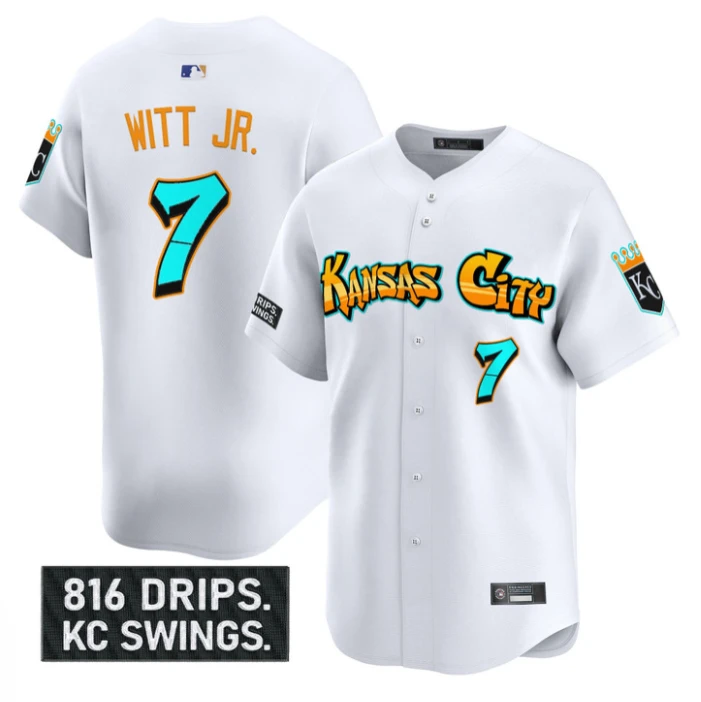 Bobby Witt Jr Jersey #7 Kansas City Royals Graffiti Crown Drop Stitched White by My Store