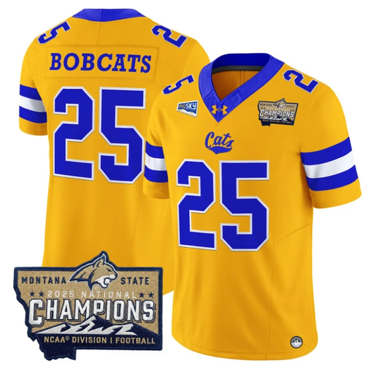 Bobcats Jersey #25 Montana State Bobcats 2025 National Champions Stitched Gold by My Store NCAA Football Jerseys