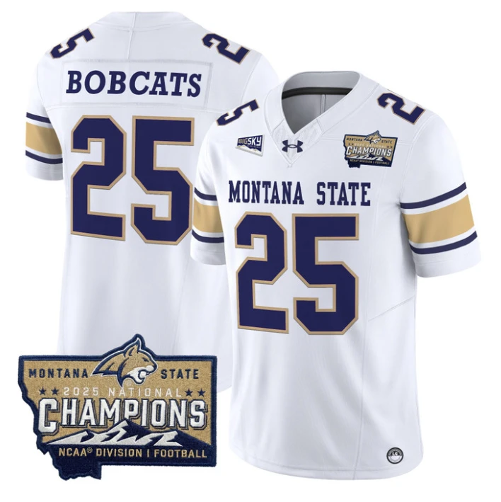 Bobcats Jersey #25 Montana State Bobcats 2025 National Champions Stitched Gold by My Store NCAA Football Jerseys