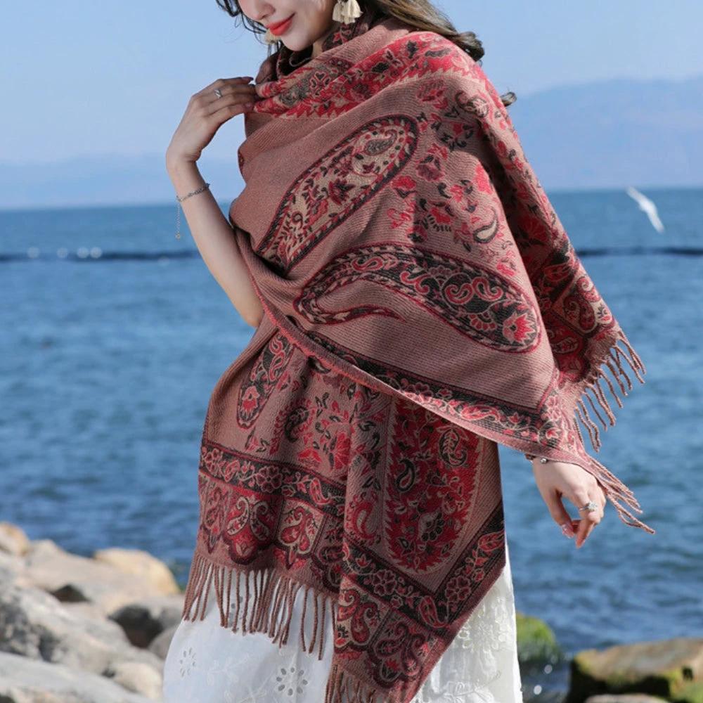 Bohemian Paisley Tassel Winter Shawl Wrap by Casa & Beyond