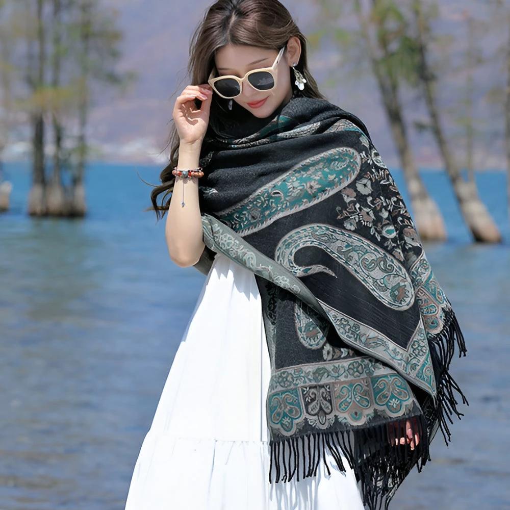 Bohemian Paisley Tassel Winter Shawl Wrap by Casa & Beyond