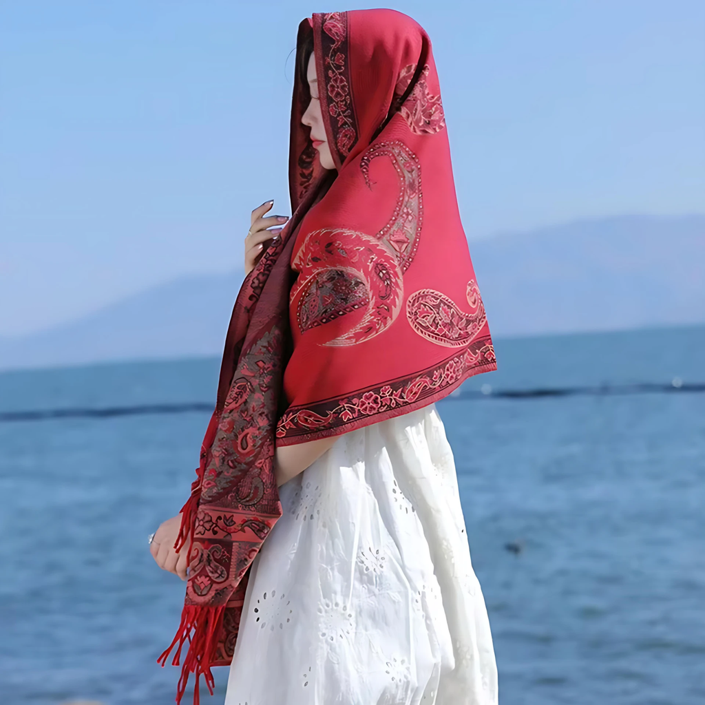 Bohemian Paisley Tassel Winter Shawl Wrap by Casa & Beyond