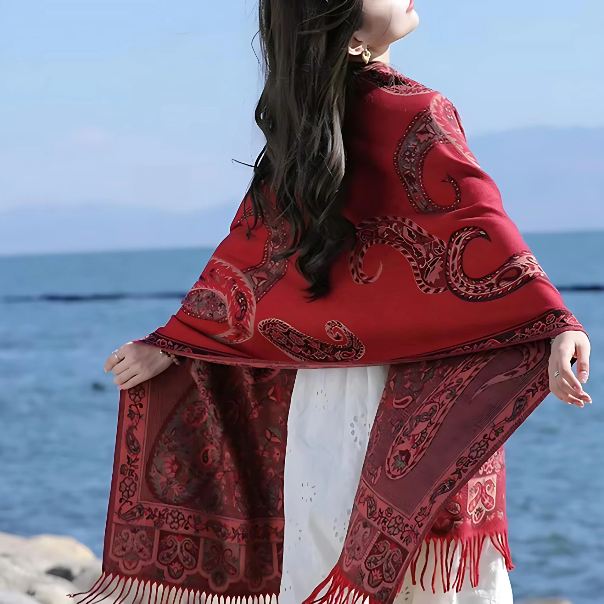 Bohemian Paisley Tassel Winter Shawl Wrap by Casa & Beyond